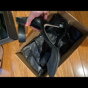 Calvin Klein snakeskin heels with gold detail